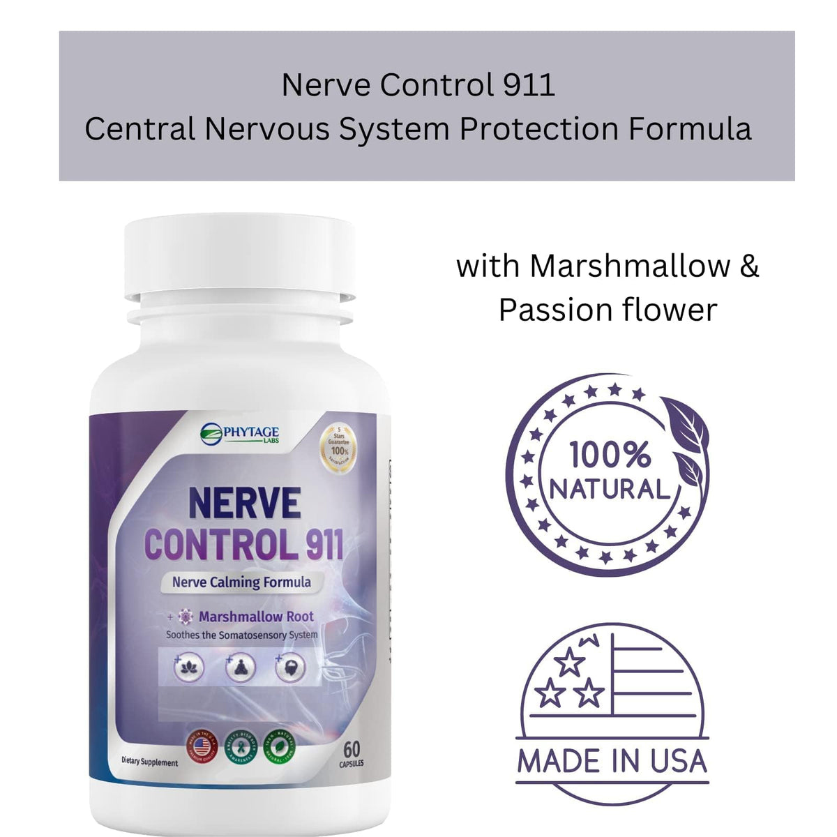 Nerve Control 911 supplement bottle with branding and product details on a white background