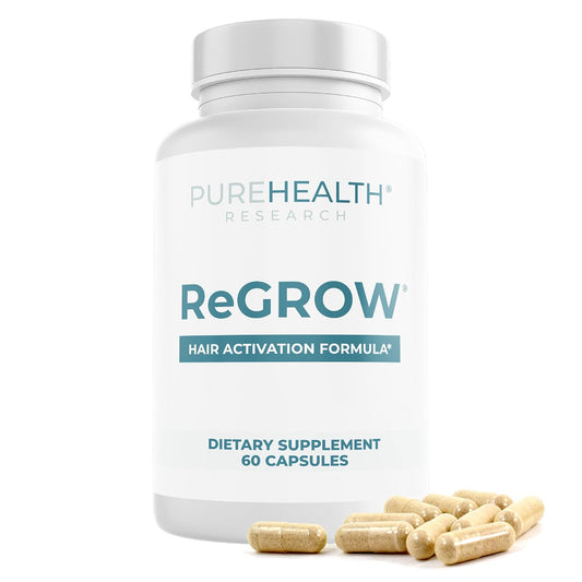 PUREHEALTH RESEARCH ReGrow - Hair Growth Vitamins - with Saw Palmetto, Biotin, Collagen, Zinc, Iron, Iodine, Selenium & More - Hair Supplements for Women & Men - 60 Capsules