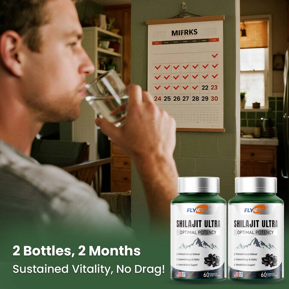 Shilajit for Men Women, Shilajit with Naturally Fulvic Acid & L-Arginine, Himalayan Shilajits for Extra Power, Stamina & Immune Support, Non-GMO, Made in USA, 60 Capsules, 1,300mg Per Serving