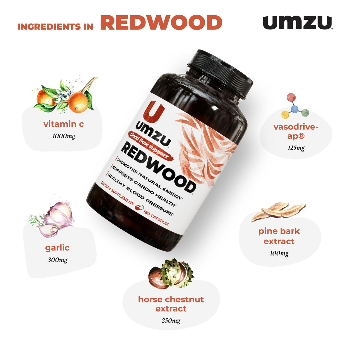 UMZU Redwood Max Nitric Oxide Booster, 1-Month Supply – Advanced Nitric Oxide Supplement with Fitnox Blend, Pine Bark, Resveratrol & Tart Cherry – Promotes Healthy Circulation, Energy and Recovery