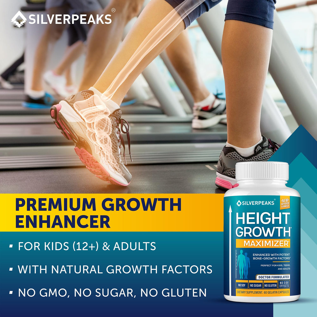 SILVERPEAKS Growth Capsules to Grow Taller - Height Growth Maximizer with Calcium for Bone Strength - Made in USA - Natural Get Taller Supplement - Free of Growth Hormone