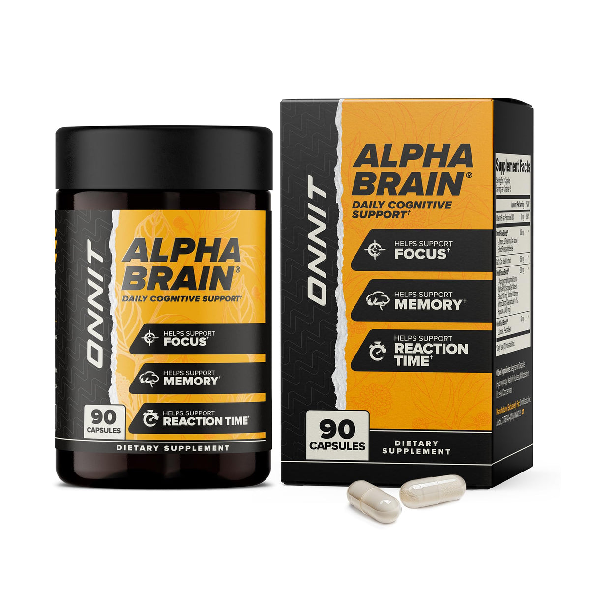 ONNIT Alpha Brain Nootropic Brain Supplement for Men & Women | Memory, Mental Clarity & Cognitive Improvement | Focus Capsules with L-Theanine, Vitamin B6 & Phosphatidylserine (90 Count)