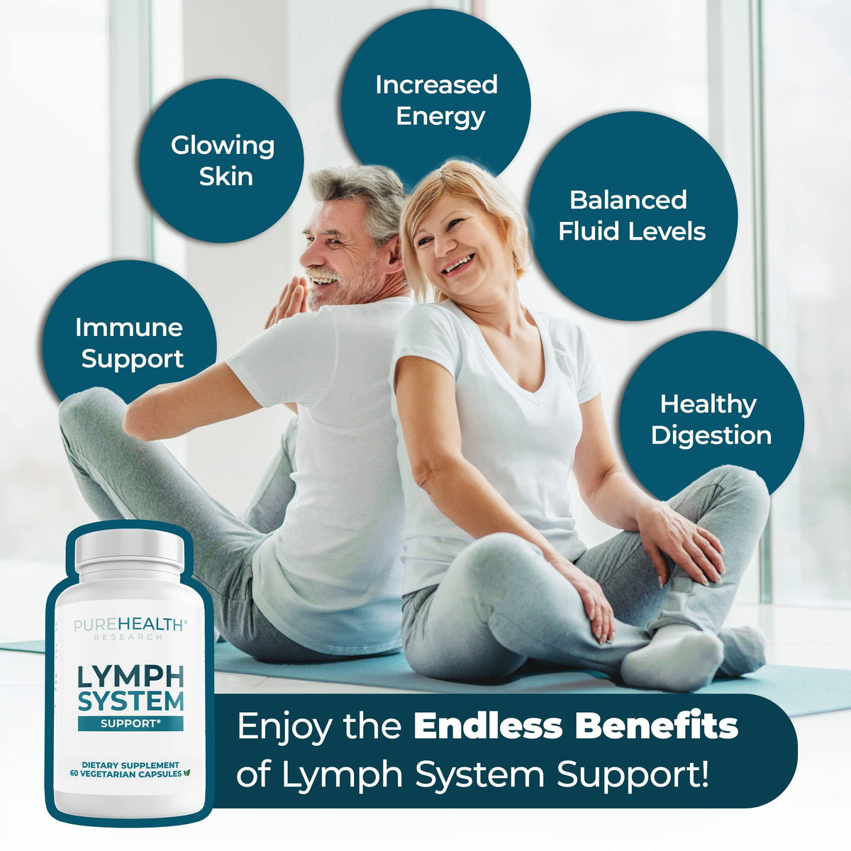 PUREHEALTH RESEARCH Lymph System Support Supplement - Lymphatic Drainage Supplement with Dandelion Extract, Cleavers, Burdock Powder - Reduce Swelling and Cleanse Lymph - 1 Bottle, Brown