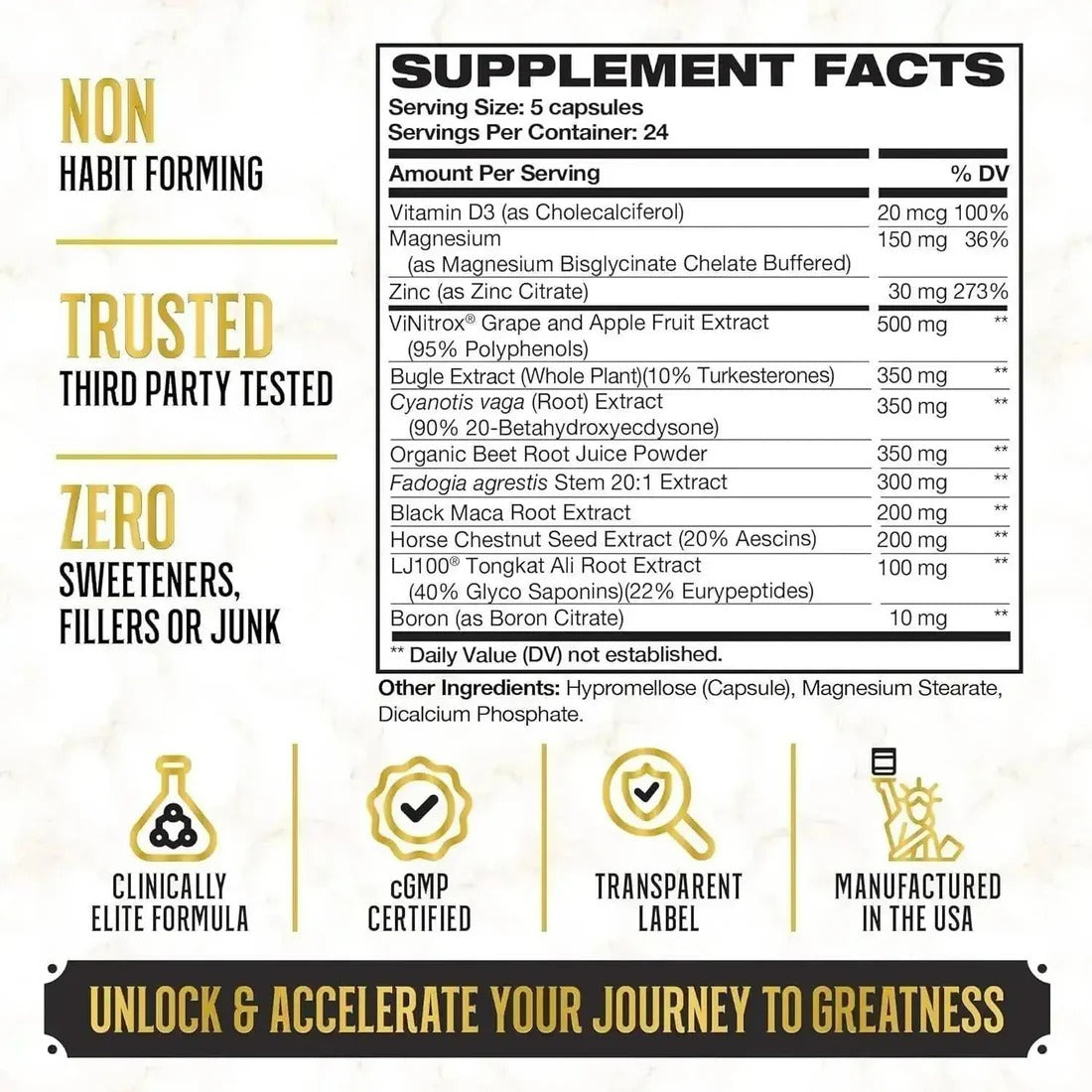 King Maker 13-in-1 Anabolic Supplement for Men to Increase Stamina, Lean Muscle Growth & Recovery, N.O. Booster with Tongkat Ali (LJ100), 120 Capsules