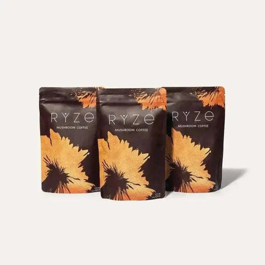 RYZE Mushroom Coffee Pack of 3 | 6 Adaptogenic Mushrooms | Organic | Instant Coffee | MCT Oil | Better Energy, Focus, Digestion, Immunity | Cordyceps, Lion’s Mane, Shiitake, Reishi, Turkey Tail, King Trumpet - Jia Sales